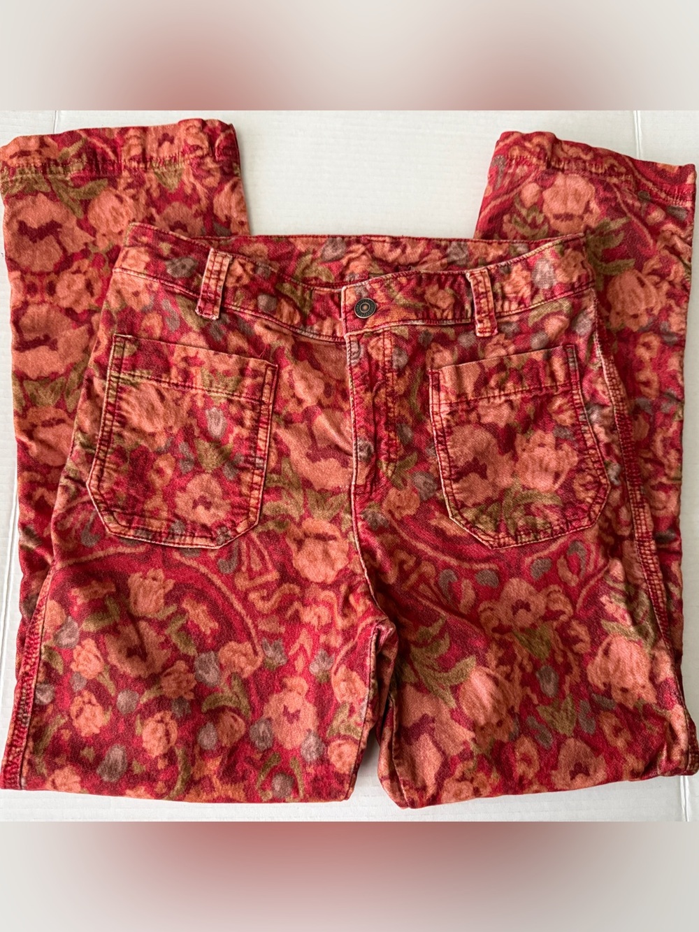 Free People Floral Red Multicolor Floral Velour Ankle Jeans Stretch Women's Sz 8 - Picture 4 of 9